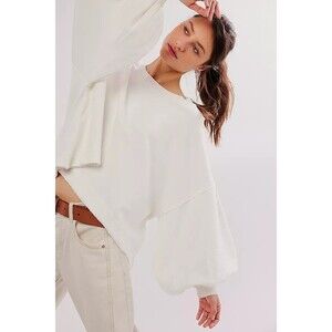 Free People Trish Sweatshirt Top Oversized Slouchy Solid Ribbed Cotton L 284879